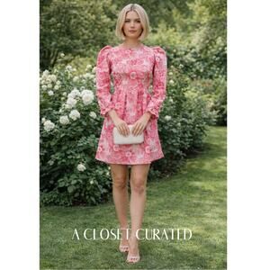 Batsheva Prairie Floral Satin Mini Dress 2 Red NWT